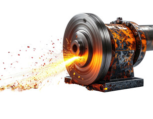 A grinding machine sparks brightly during operation against a black backdrop