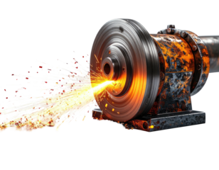 A grinding machine sparks brightly during operation against a black backdrop