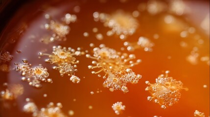 Fermented kombucha SCOBY with probiotic clusters glowing