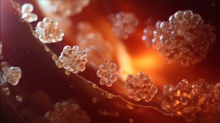 Fermented kombucha SCOBY with probiotic clusters glowing