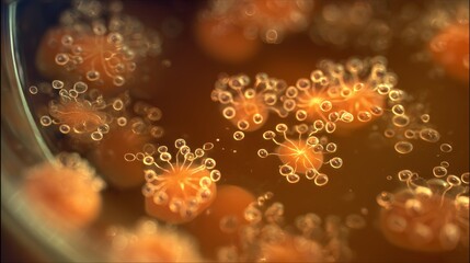 Fermented kombucha SCOBY with probiotic clusters glowing