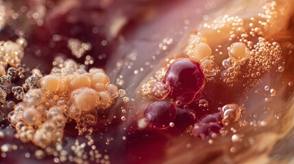Fermented kombucha SCOBY with probiotic clusters glowing