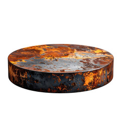 A rusted, circular metal platform against a black background