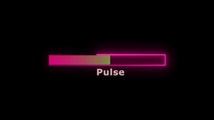 Neon pink loading bar animation with pulse text on black background for digital progress - Powered by Adobe