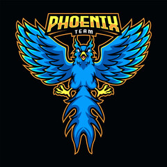 Obraz premium Blue Phoenix Mascot Logo with Spread Wings