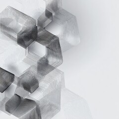 Abstract arrangement of outlined geometric shapes in shades of white and gray