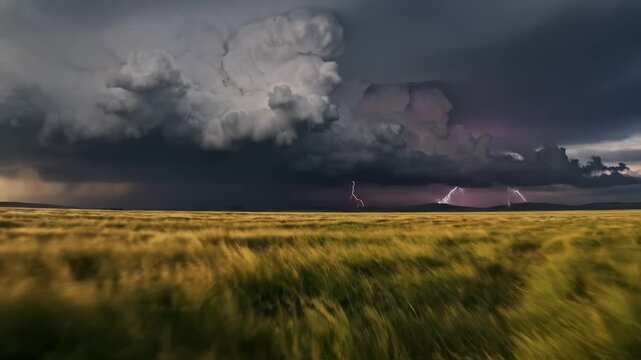 Stormy sky over grassy field