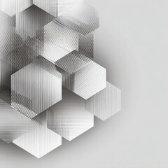 Abstract grayscale hexagon shapes with black lines  depth on a pale background