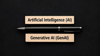 Artificial Intelligence vs Generative AI Concept with Pen on Dark Background