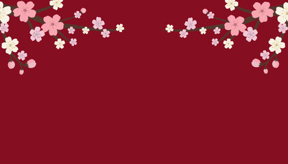 Cherry Blossom Branches on Red Background