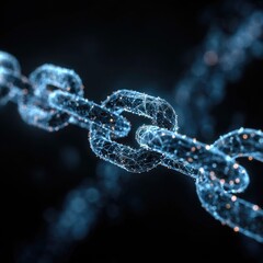 An abstract representation of a blue network chain against a black background