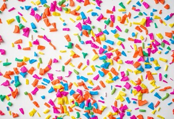Brightly colored paper flakes scattered on a plain surface, creating a festive, joyful abstract background,  party,  delightful