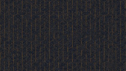 Abstract geometric pattern with repeating shapes and gold lines on a dark background for design and texture