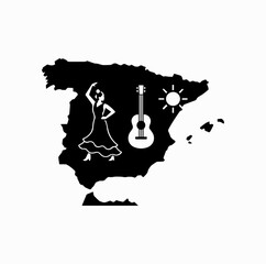 Spain Map with Cultural Icons &ndash; Minimal Travel Infographic Vector