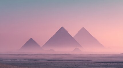 Egyptian Pyramid Silhouettes against Hazy Desert Sky. Blurred background