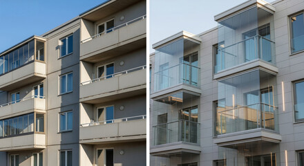 Before and After Comparison of Modern Apartment Building Exterior Renovation
