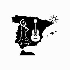 Spain Map with Cultural Icons &ndash; Minimal Travel Infographic Vector