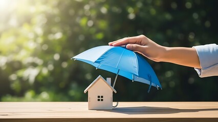 Protecting home with umbrella under rain or storm