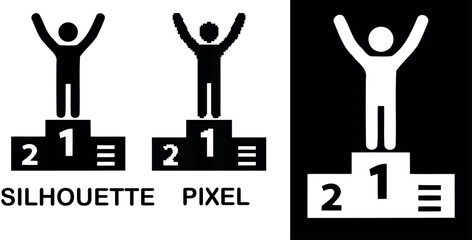 Obraz premium A Silhouette& pixel Of A Victorious Athlete On A Podium
