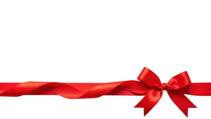 Beautiful red ribbon and bow, artfully arranged as a festive border or decoration, isolated on a classic black background, ideal for gift wrap and promotions.