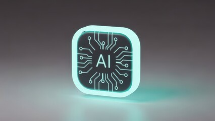 Square with a green background and a blue outline that says AI