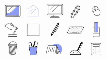 Collection of office supplies and equipment