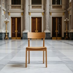 Wooden chair in empty marble floored hall empty hall interior minimalist decor