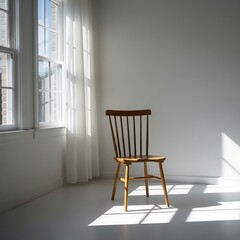 Wooden chair in empty white room with sunlight empty room interior