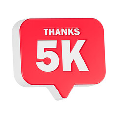 5k subscriber icon 3d render red button