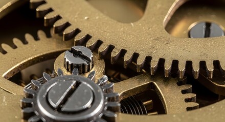 Intricate metallic gears and tiny screws form the precise inner workings of a sophisticated mechanical device, showcasing complex engineering and delicate craftsmanship