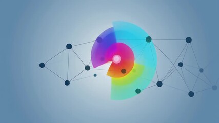 A vibrant, multicolored pie chart with connected nodes on a blue background is displayed in a digital illustration. - Powered by Adobe