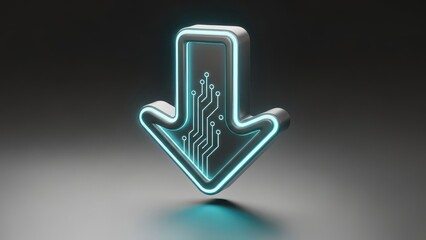 Glowing down arrow with a circuit board on it