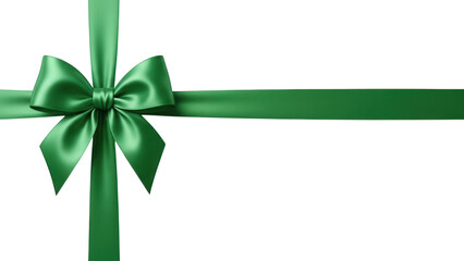 Elegant Green Satin Ribbon Tied into a Beautiful Bow, Isolated on a Stark Black Background, Perfect for Festive Celebrations and Gift Wrapping.