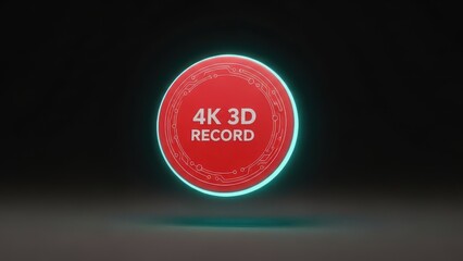Red circle with a white border and the words 4k 3d record