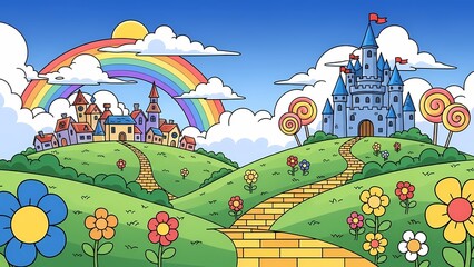 autumn landscape with rainbow