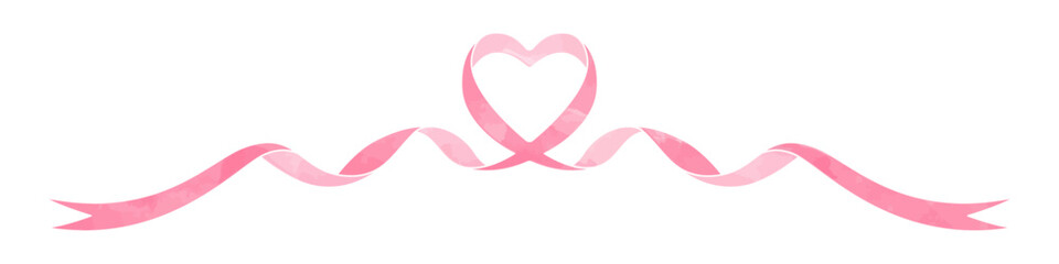 ハート型のリボン、デコレーション素材、水彩カラー