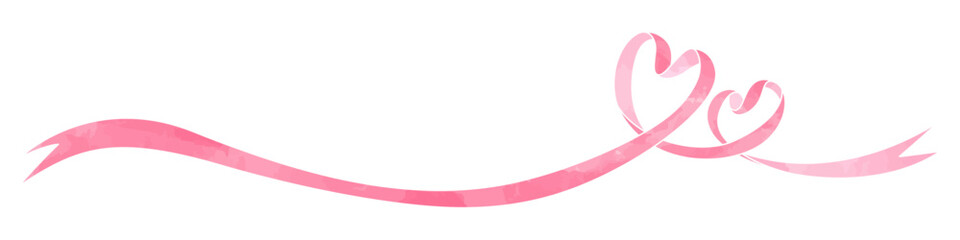 ハート型のリボン、デコレーション素材、水彩カラー