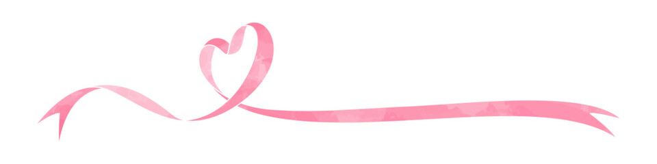 ハート型のリボン、デコレーション素材、水彩カラー