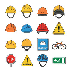 Collection of Safety Helmets and Signs.