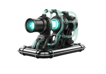 Futuristic energy projector machine isolated on transparent background for sci fi concepts