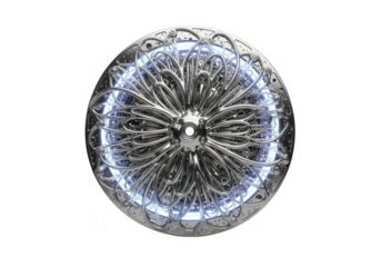 Intricate mechanical flower ornament isolated on transparent background for decorative use