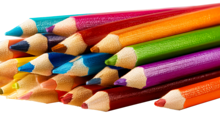 Vibrant pile of colored pencils with sharpened tips create a vivid spectrum for art and design projects, perfect for educational or creative use.
