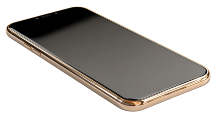 Modern gold smartphone with a sleek design and reflective screen, ideal for showcasing app interfaces, technology concepts, and luxury gadget marketing.