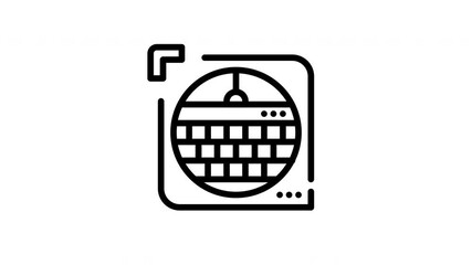 Disco ball illustration in a square border design suitable for party invitations, music event posters, and dance club flyers.