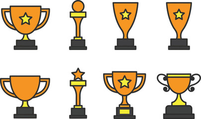 Vibrant Trophy and Award Outline Icons Set