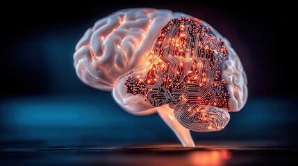 Human brain with circuit board integration symbolizing AI and technology