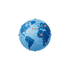 Flat vector illustration of blue earth globe with network connection points