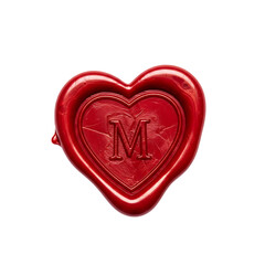 Red heart shaped wax seal mark isolated on white background for vintage romance wedding invites and love letters