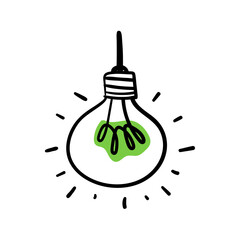Light bulb inspiration icon set on transparent background. Creative idea in light bulb concept with black and green line icon set. Flat idea, creativity, inspiration, innovation, solution symbol 