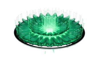 Glowing green lotus flower isolated on transparent background for meditation and spa backgrounds